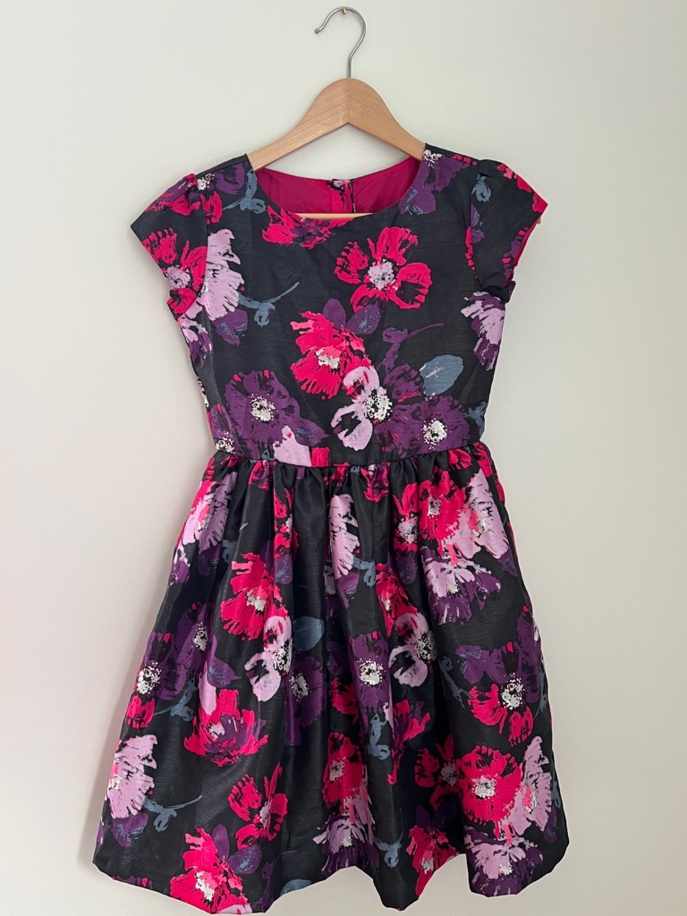 Gymboree Girls Black Floral Party Dress with Pink & Purple Blooms Size XL (12)